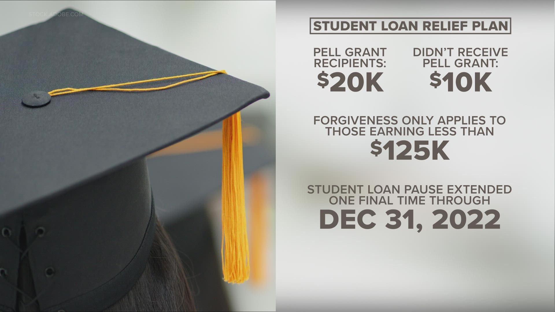 If your income is less than $125,000, or $250,000 for households, they're offering up to $10,000 in debt cancellation and $20,000 for Pell Grant recipients.