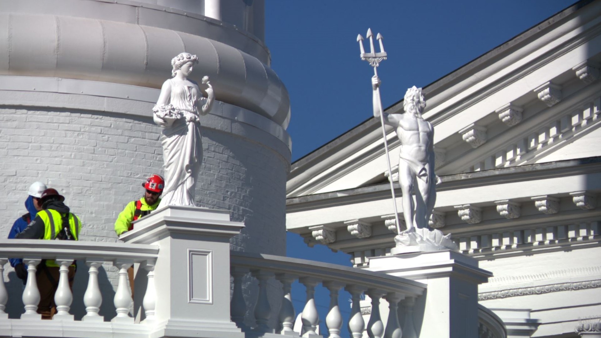 The three-year project to restore the tower is near completion and the iconic statues surrounding the historic landmark have been restored.