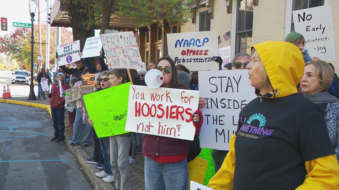 Protesters oppose Indiana Gov. Braun's push to redraw congressional maps