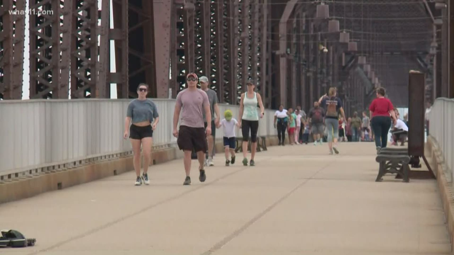 The big four bridge was packed on Thursday.