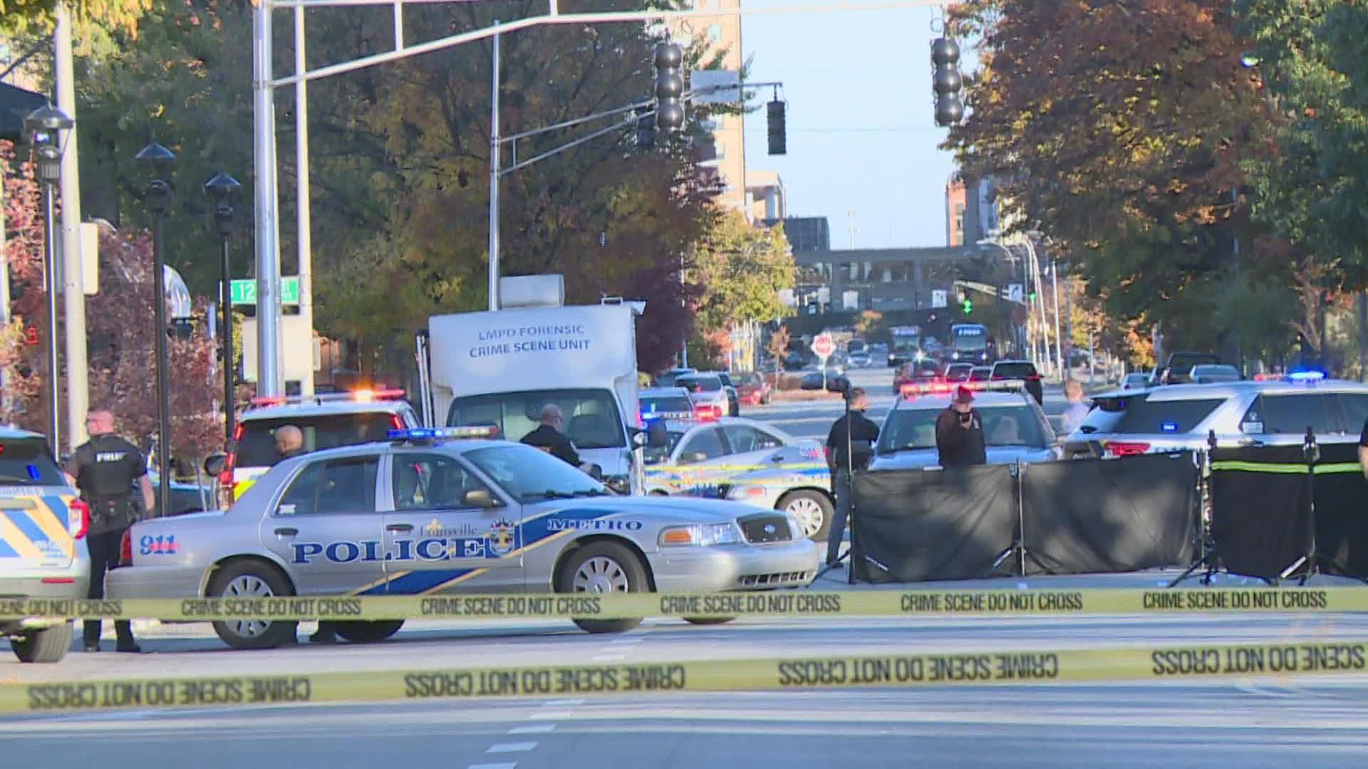 Louisville Metro Police said officers responded to a report of a shooting at 13th and Jefferson St. shortly before 5:30 p.m. Friday.