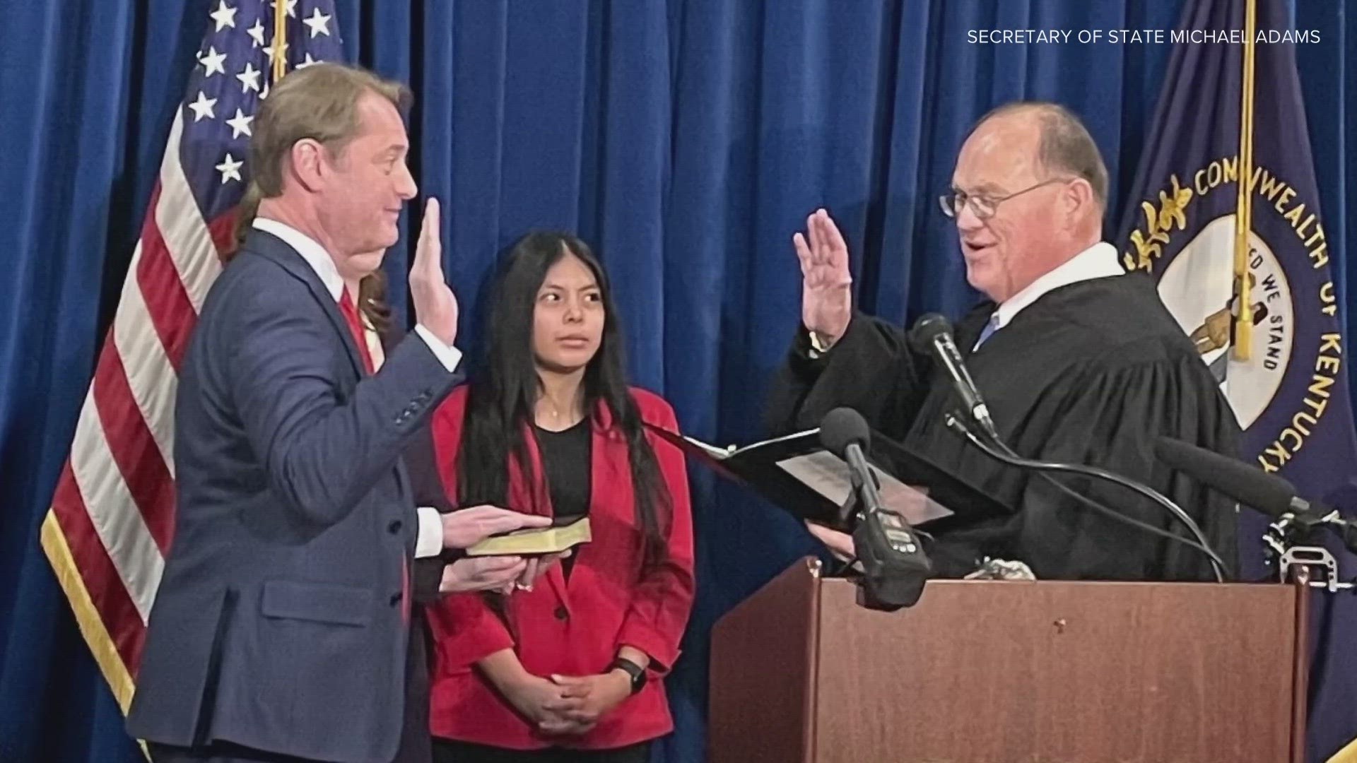 Kentucky's new attorney general, secretary of state, agricultural commissioner, treasurer and auditor were sworn in on Jan. 2, 2024.