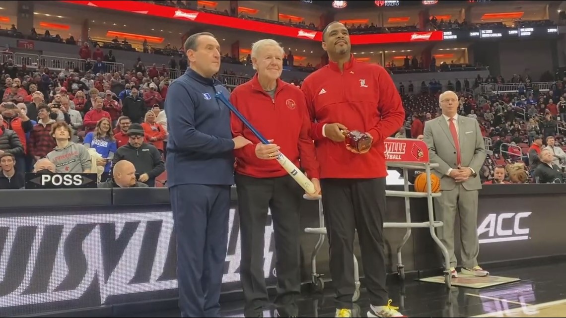 Coach K gets emotional after being honored with special gifts before Louisville-Duke game