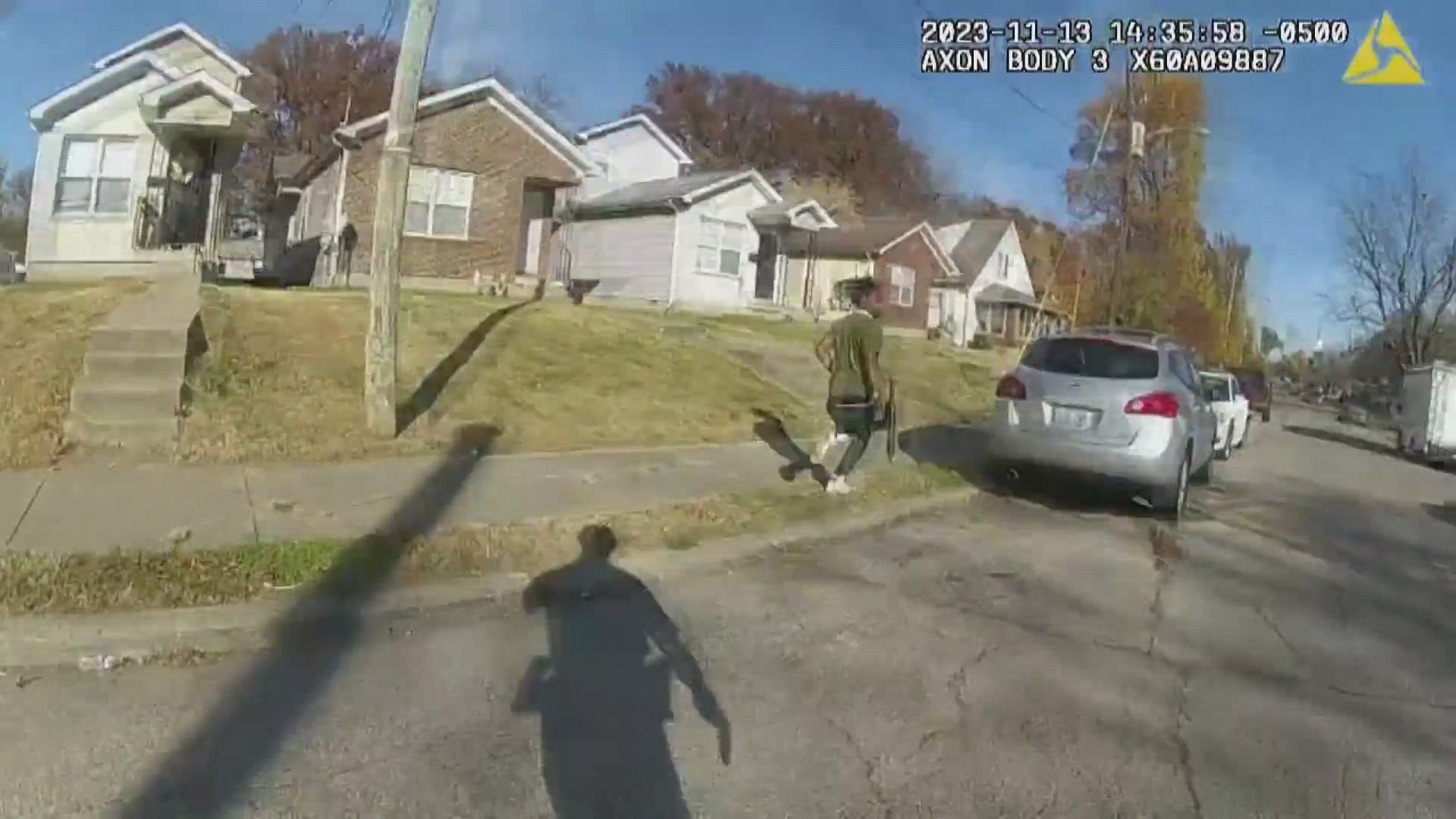 Body camera footage released today shows the chase that led a Louisville Metro Police officer to shoot and injure a  man accused of domestic violence