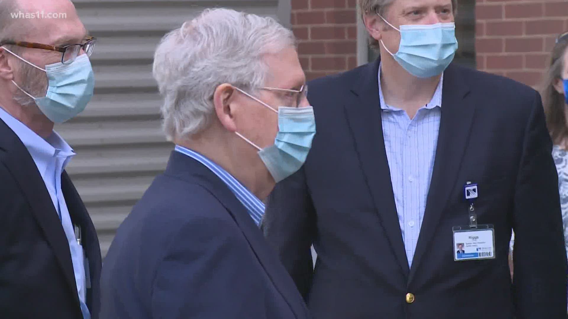 Senate Majority Leader Mitch McConnell returned to Louisville Tuesday to thank healthcare workers while touting the CARES Act.