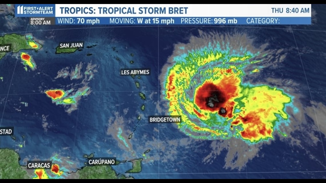 Tropical Storm Bret no more; storm falls apart in the Caribbean