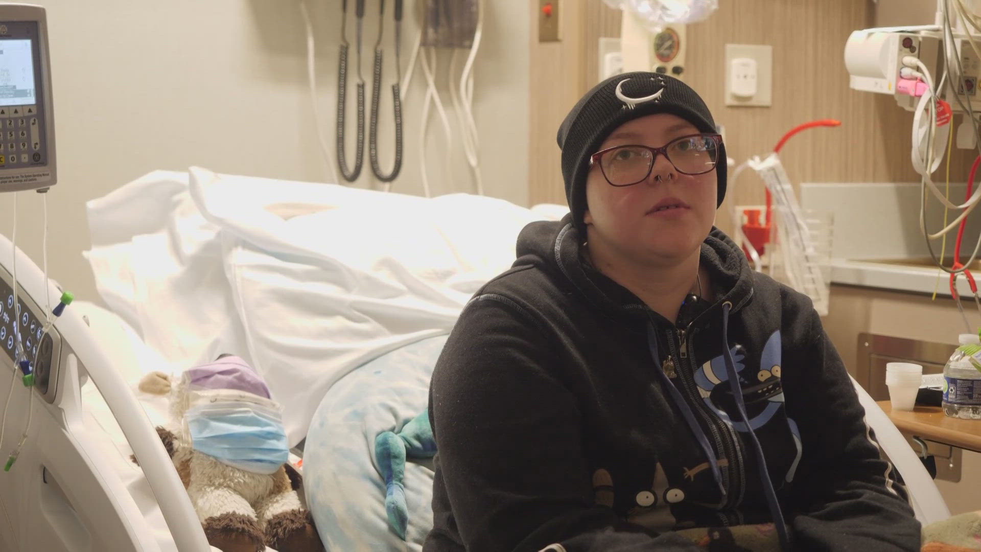 Marrissa Bouley, 20, is spending the holiday in the hospital with her dad. She received a life-saving bone marrow transplant the day before Thanksgiving.