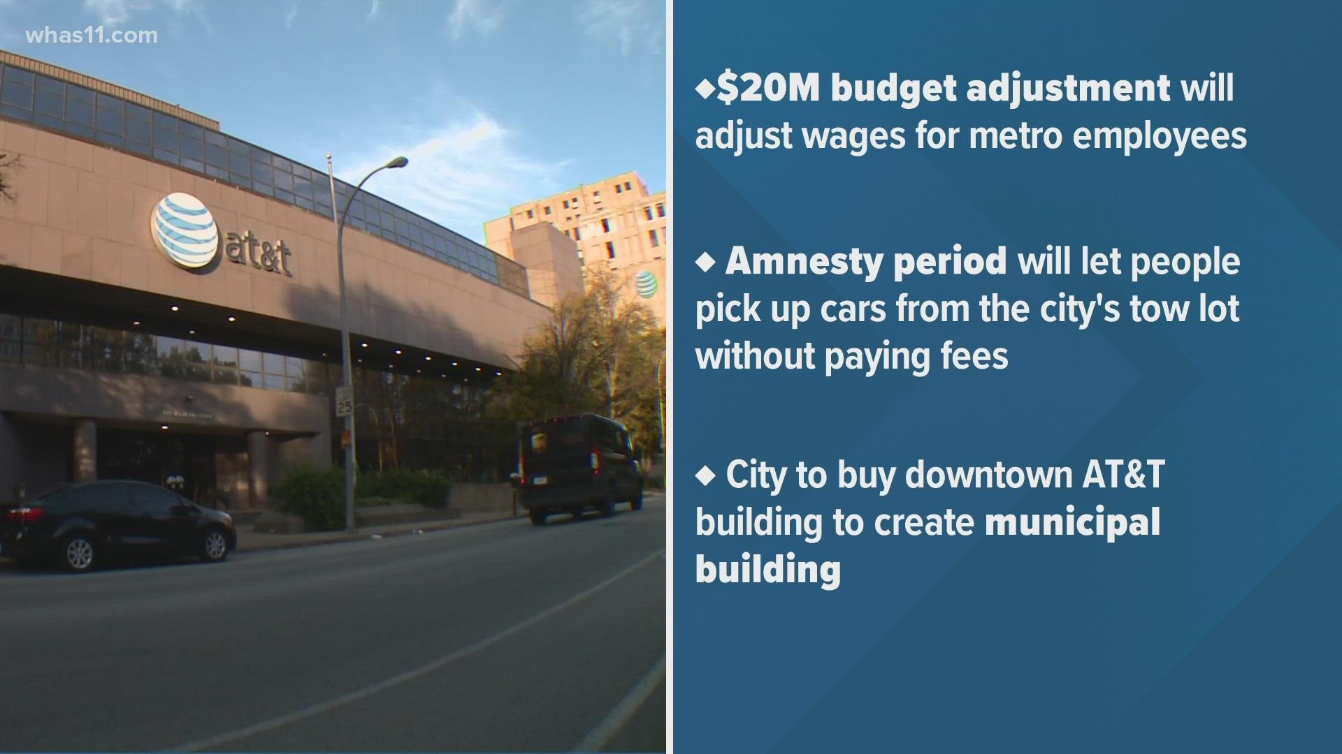 These decisions include budget adjustments for metro employees, an amnesty period for towed cars and a new municipal building at the old AT&T building.