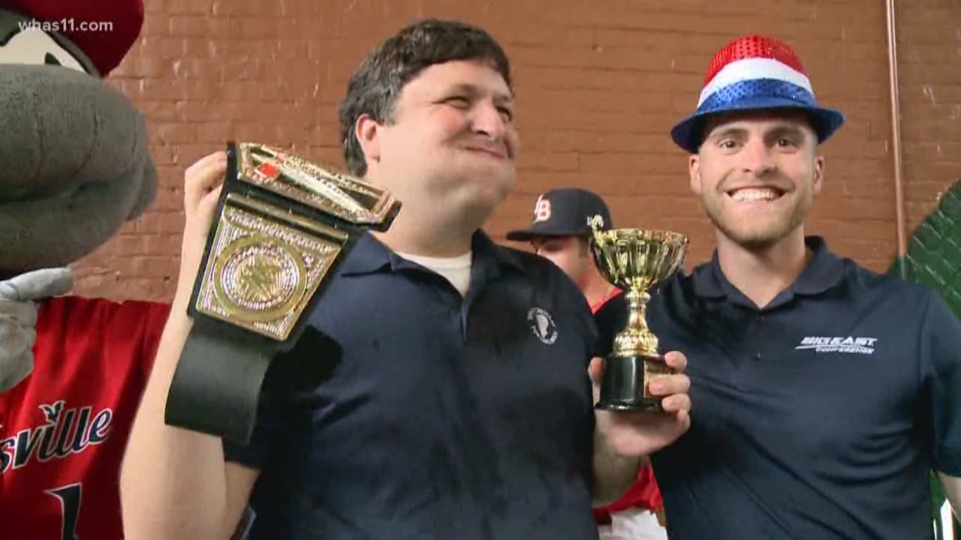Before Tuesday's game, the Louisville Bats held their first-ever hot dog eating contest. Our own Joseph Federle proved why he's a true champion.