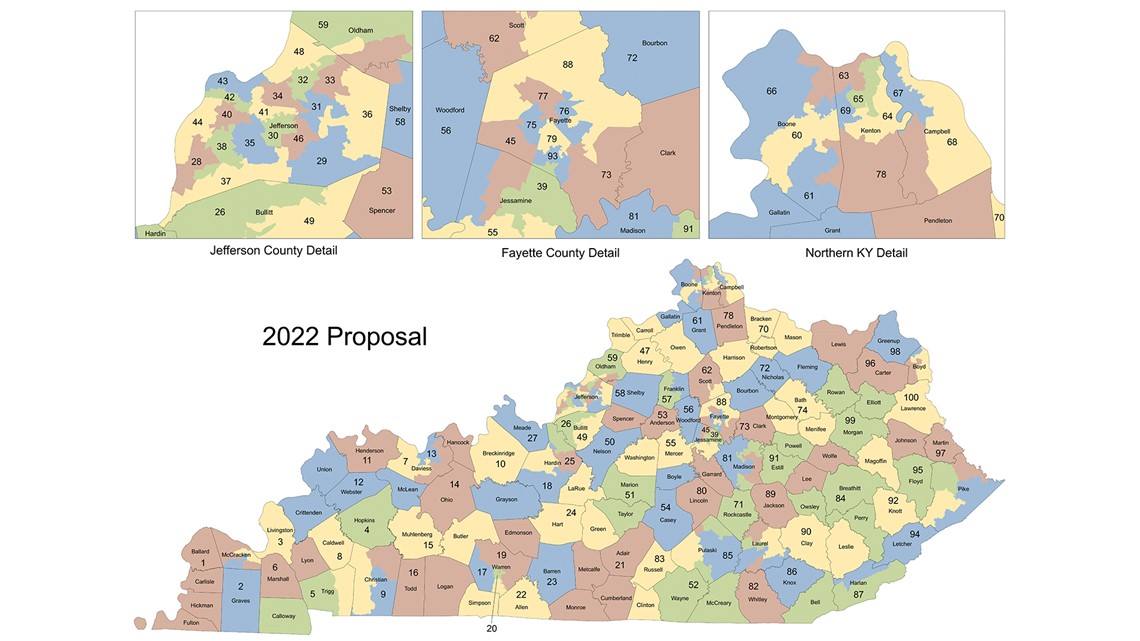 Proposed Kentucky district map for 2022 released by House  whas11.com