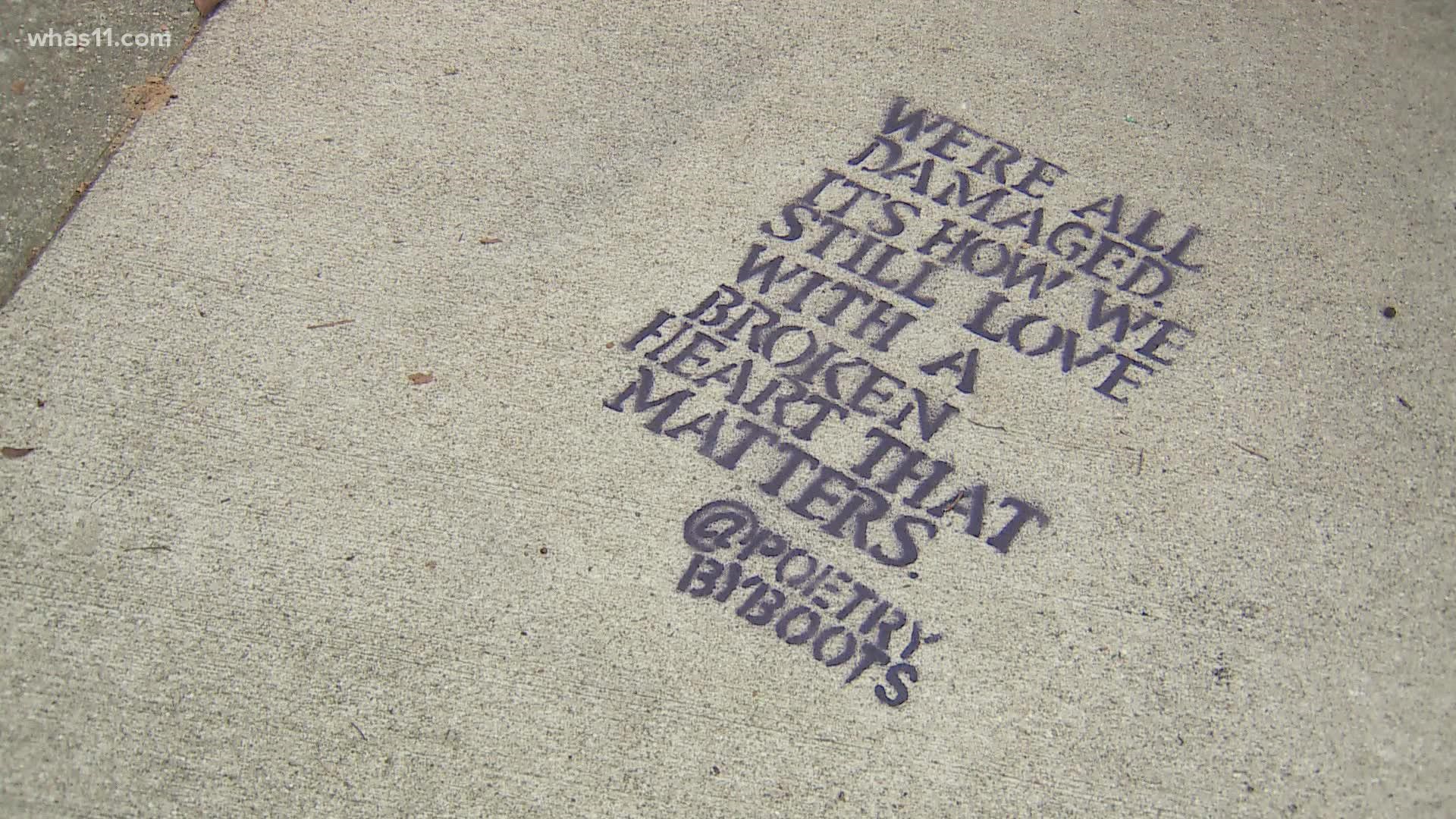 A poet who goes by the name of Boots has shared her inspiring messages in cities across the country, including Louisville.