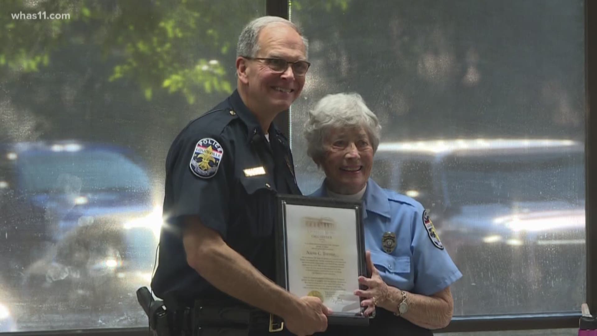 Chief Steve Conrad and the Traffic Unit honored Thomas with a proclamation to celebrate her 50 years of service.