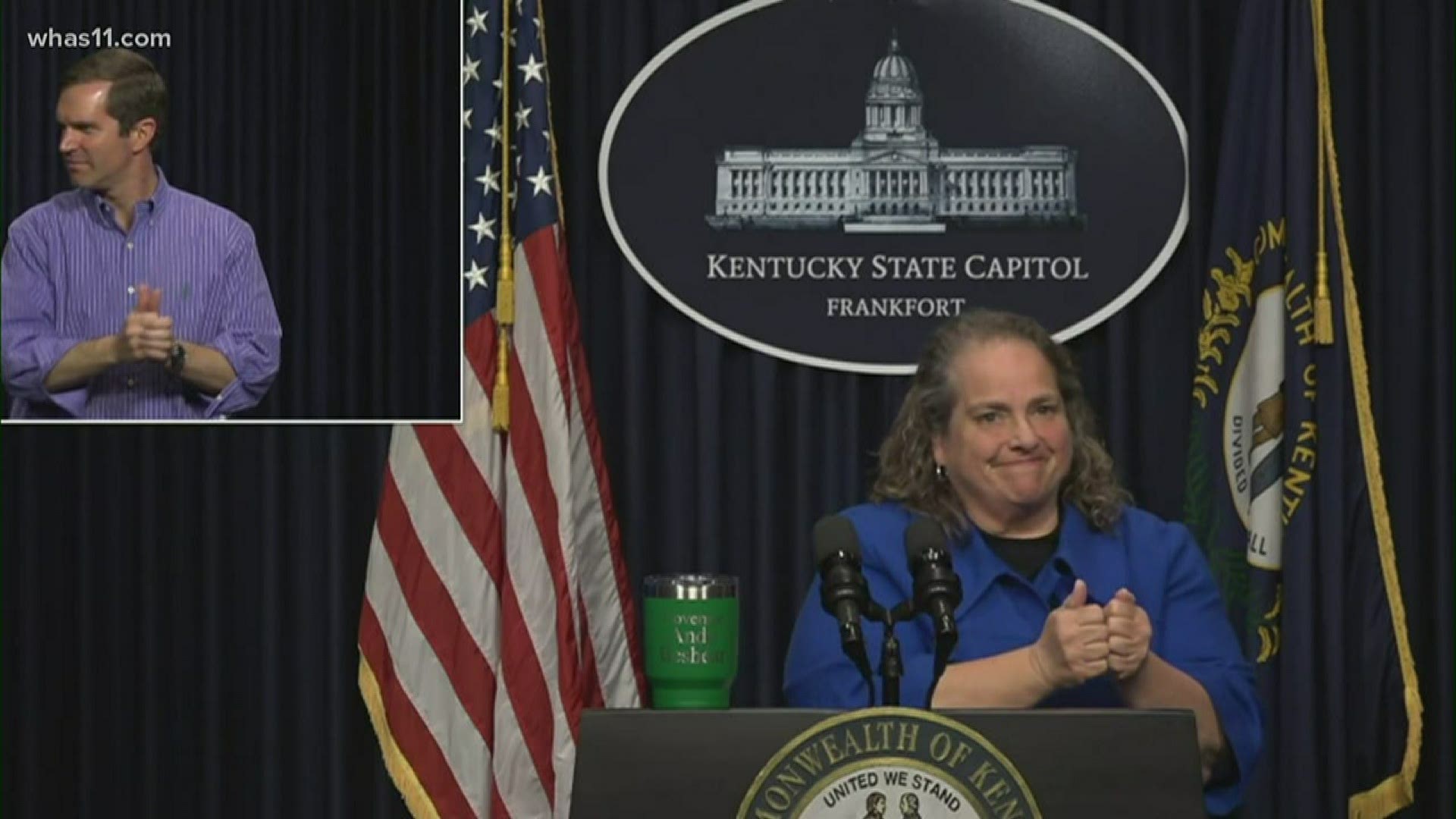 Sign Language Interpreter Virginia Moore teaches Kentuckians how to say the governor's go-to phrase during daily coronavirus briefing.