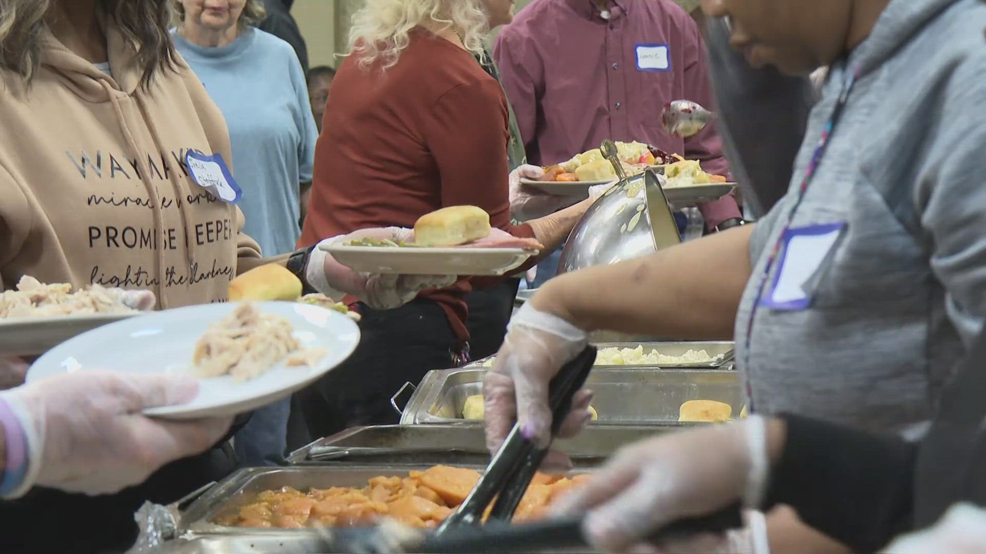 Volunteers at Wayside Christian continued a Thanksgiving tradition by serving meals to the homeless Thursday.