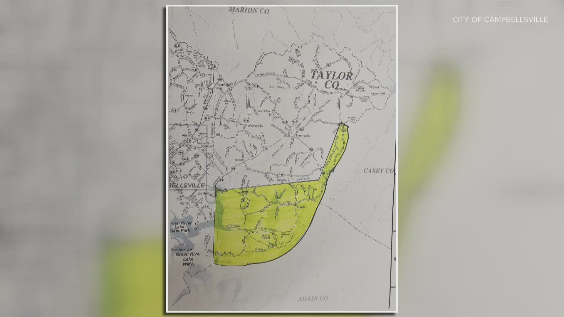 Taylor County officials said the water line break is under 20 feet of flooded land.