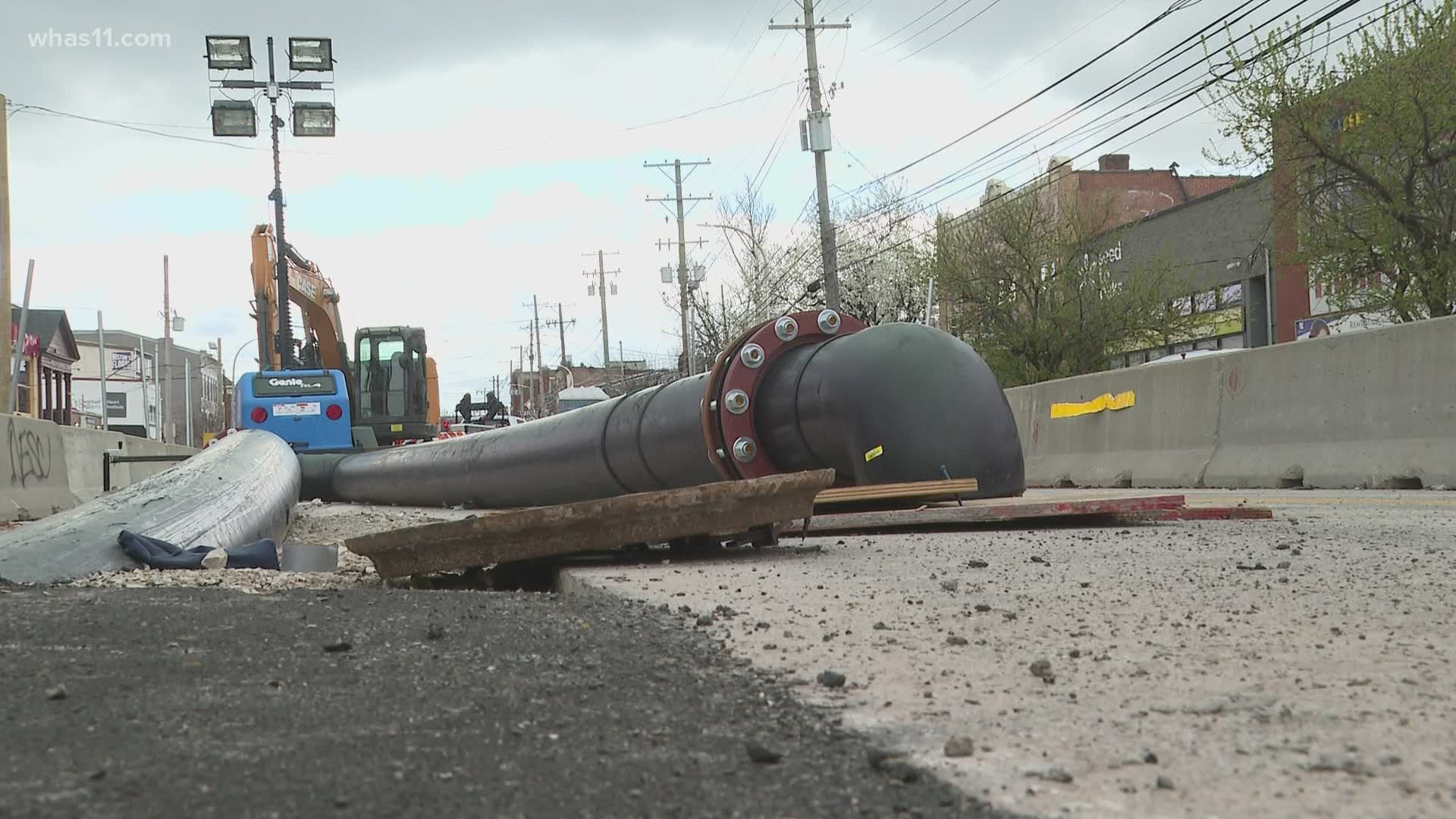 MSD is working to repair a portion of a 155-year-old sewer pipe under Broadway in downtown Louisville.