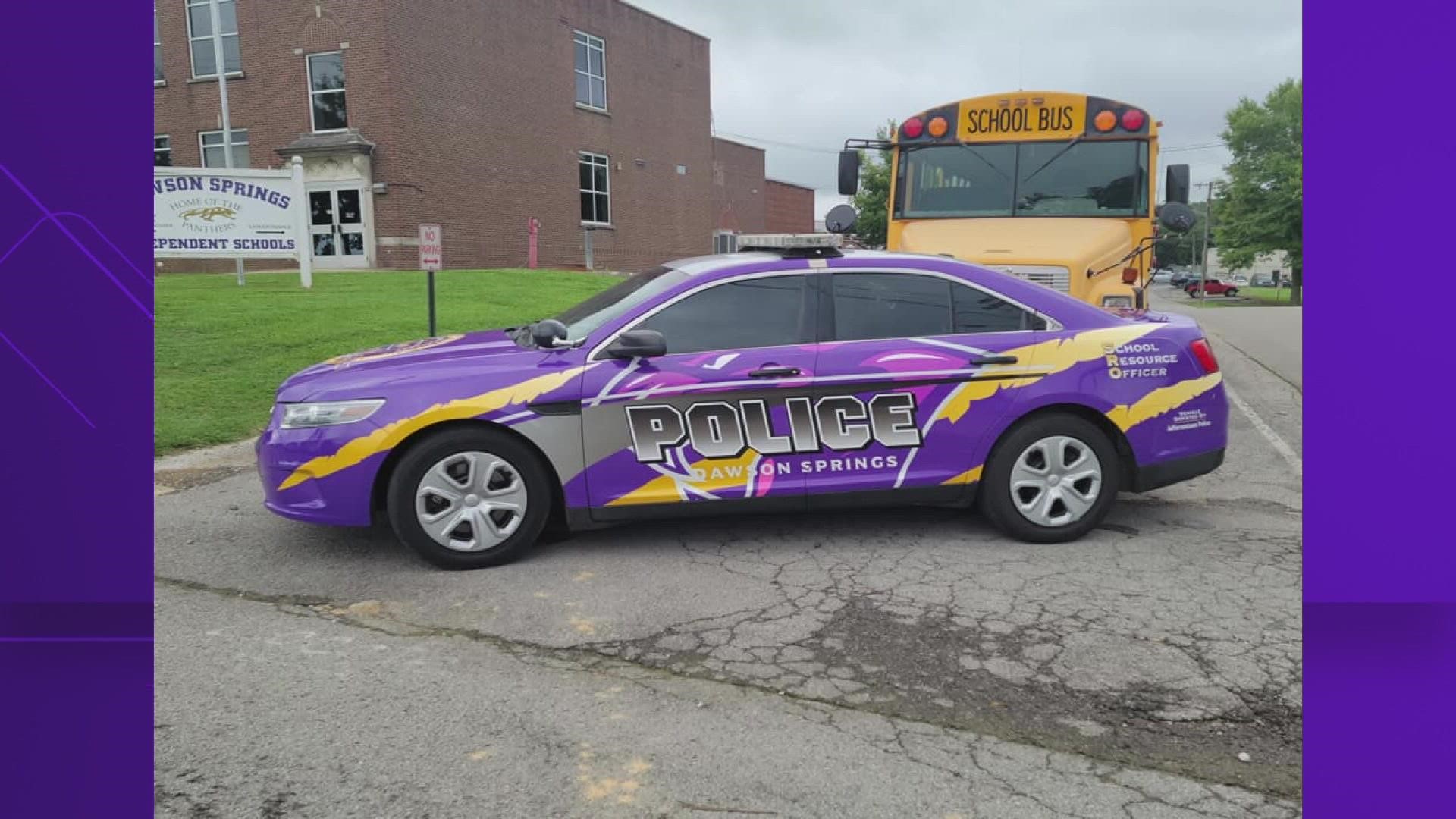 The cruiser overwent a new purple makeover that includes a special thank you to Jeffersontown police.