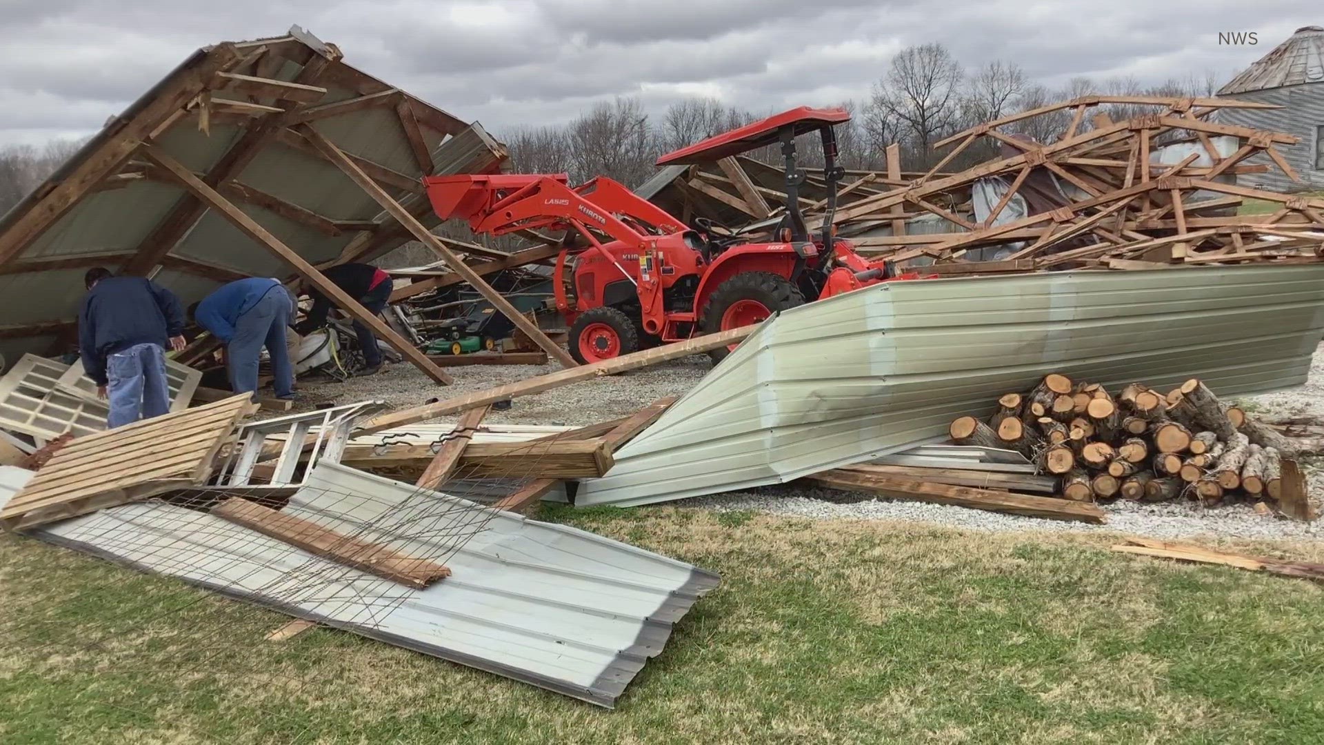 The National Weather Service said the tornado is connected to an EF-3 tornado that hit Clarksville, Tenn. but winds reduced when it crossed into Kentucky.