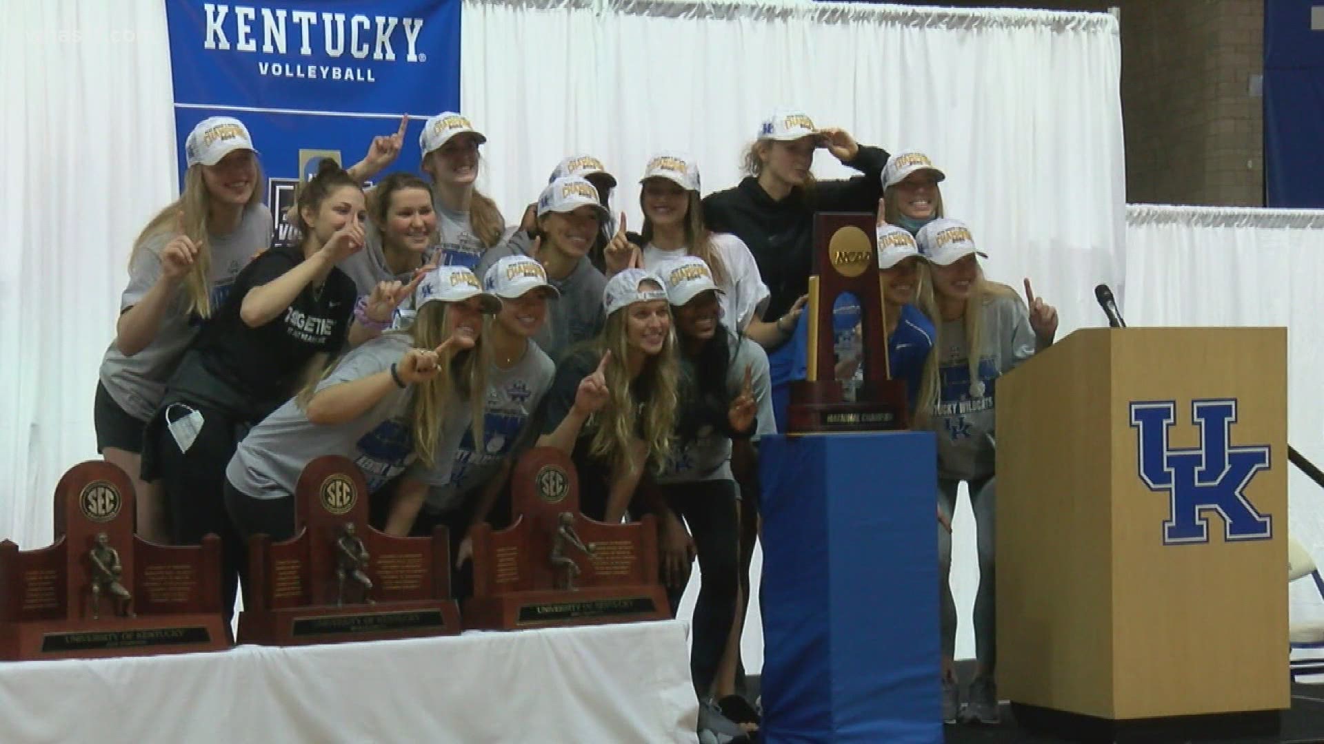 A packed Memorial Coliseum in Lexington welcomed the Wildcats back one day after clinching their first national championship.