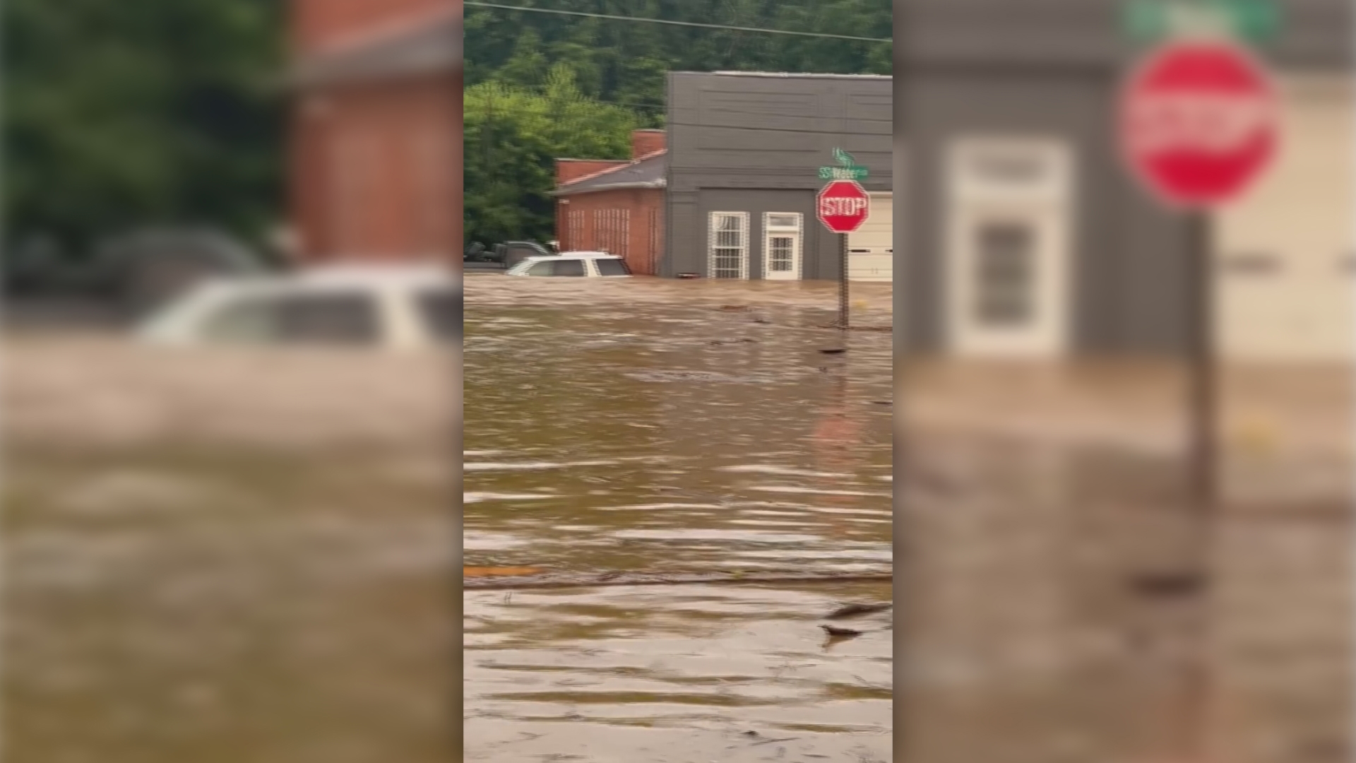 Water Street in Salem, Indiana was covered in several inches of water.