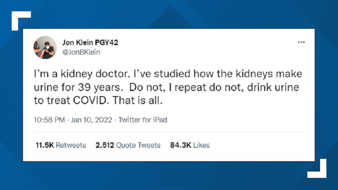 Louisville kidney doctor's tweet telling people not to drink urine to treat COVID-19 goes viral