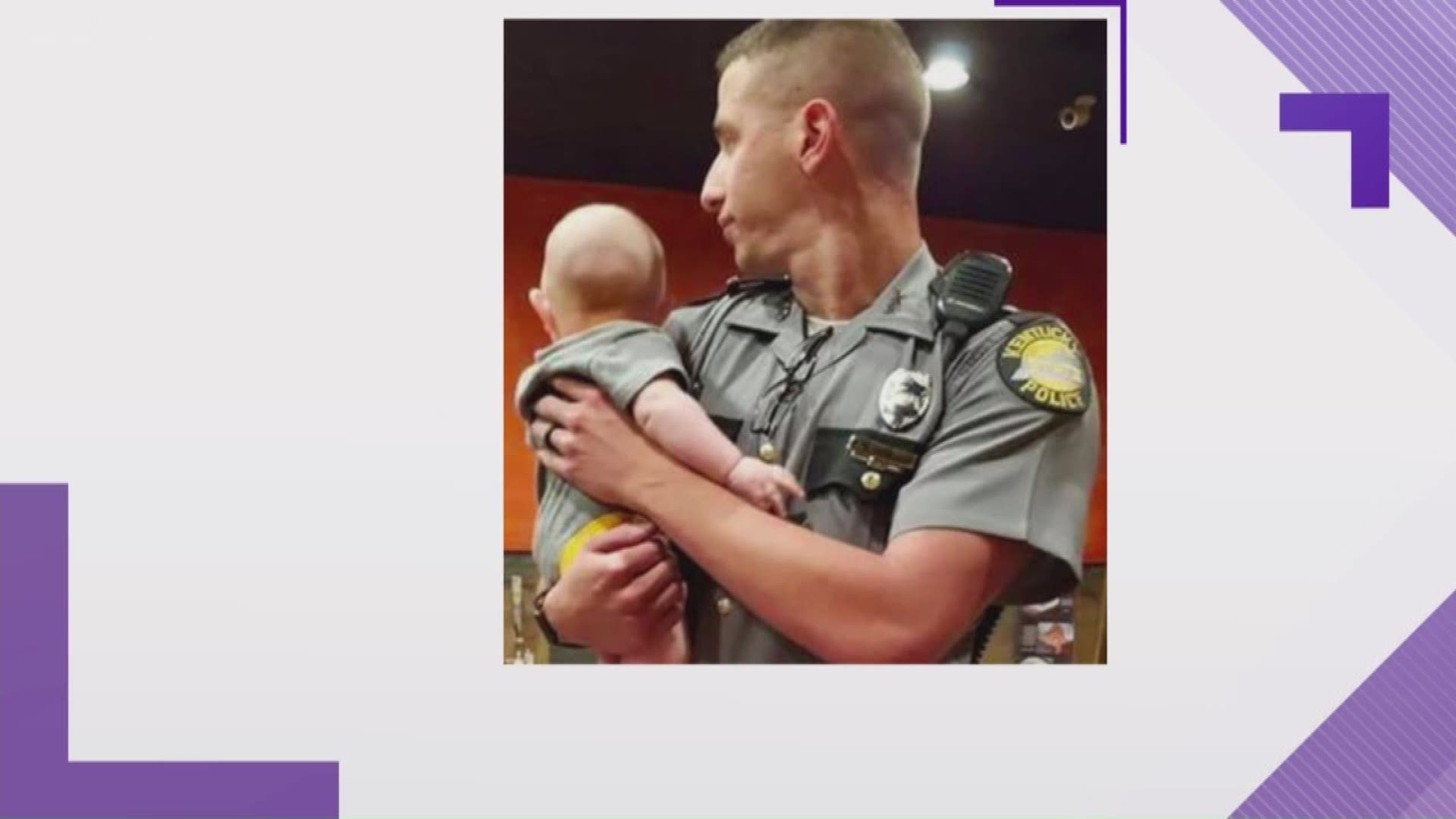 Kentucky state trooper, Aaron Hampton, is all over the web after calming 3-month-old in Mumfordville restaurant.