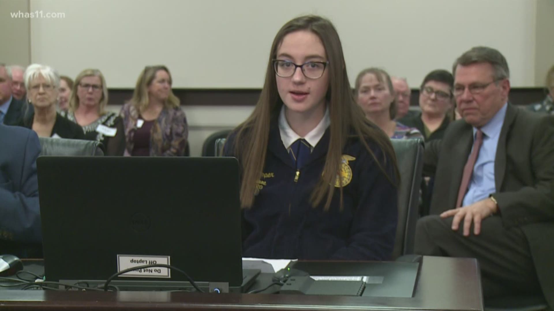 Lawmakers were clearly moved as Sydney Pepper read her award winning essay to a Senate Committee