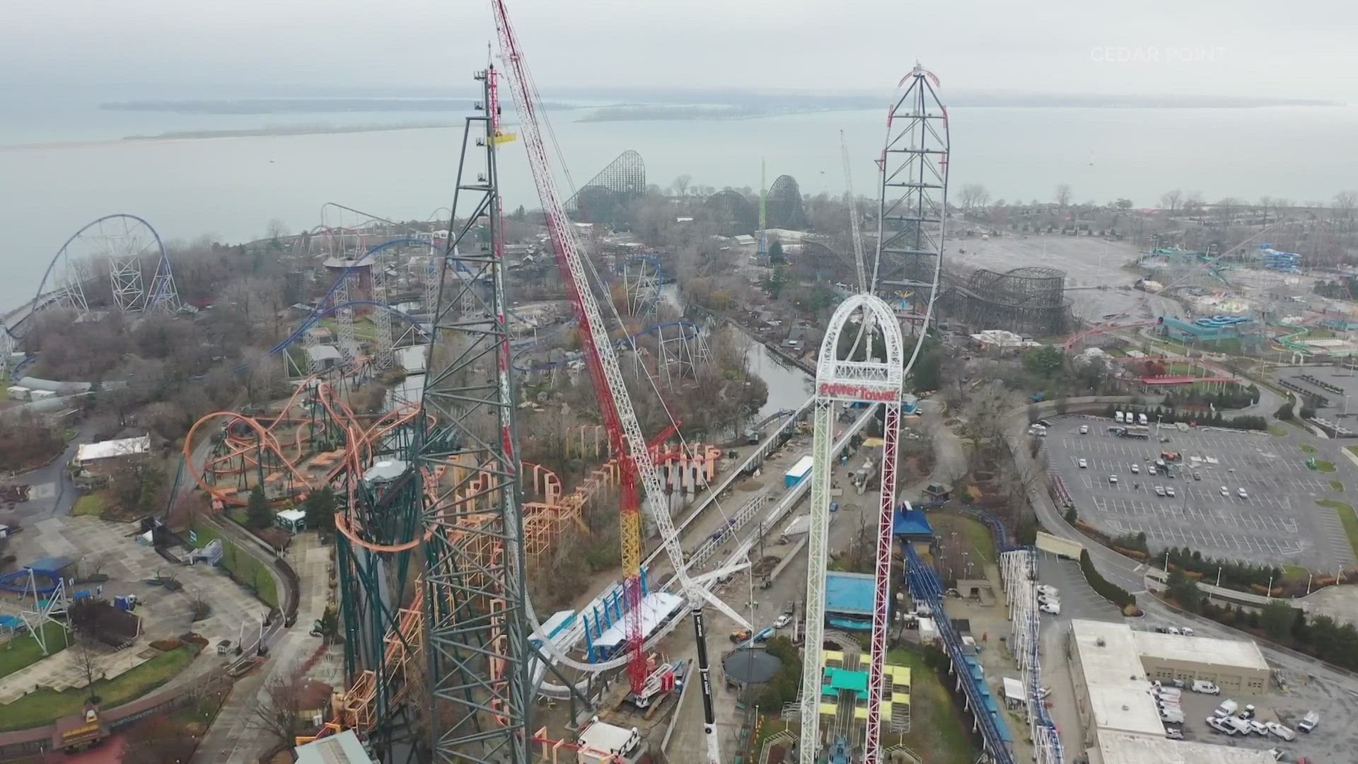 Cedar Point Top Thrill 2 spike tower construction video