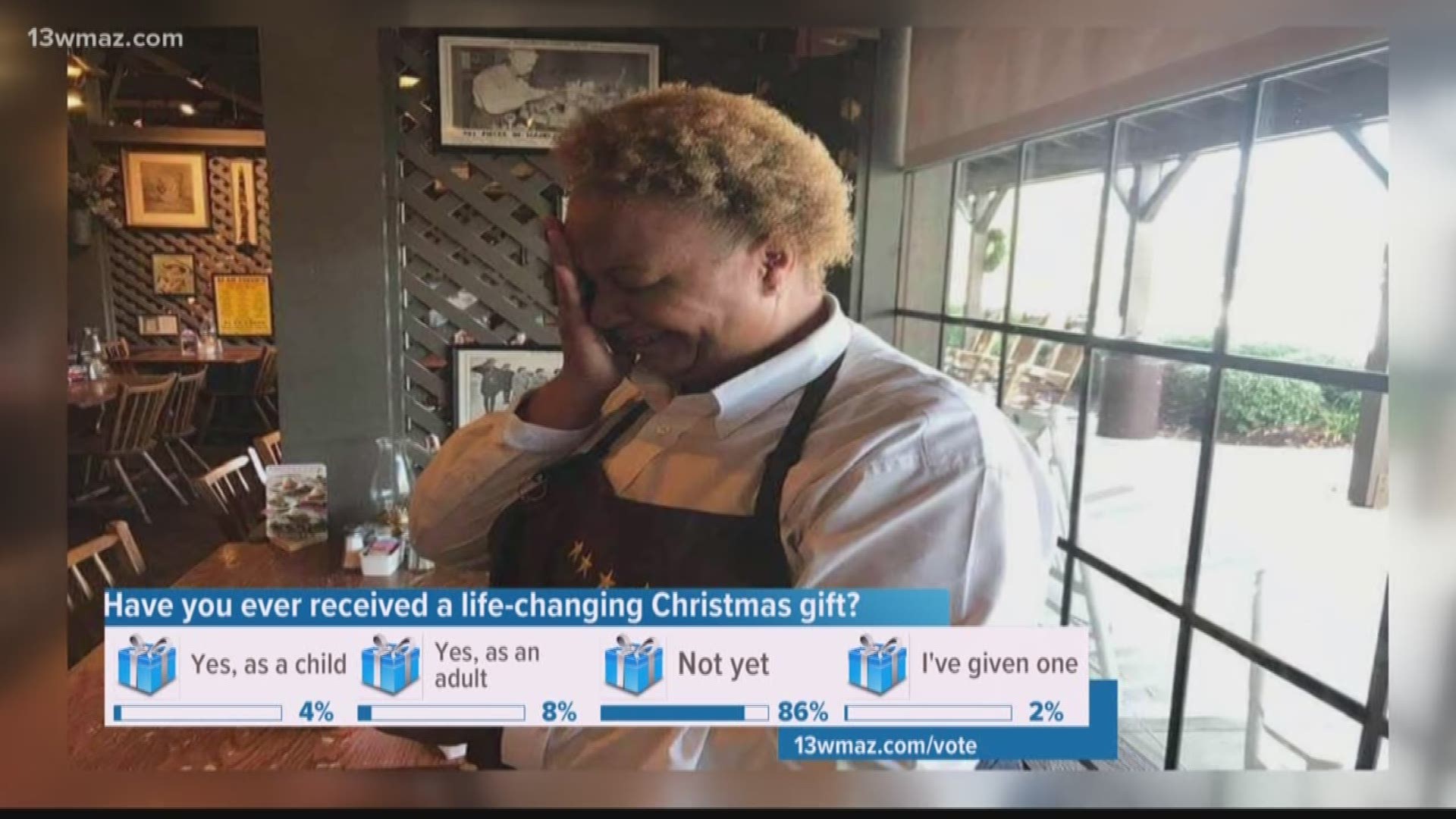 After seeing some Christmas giving firsthand, a waitress in Dublin says she is still in shock after getting the tip of a lifetime.