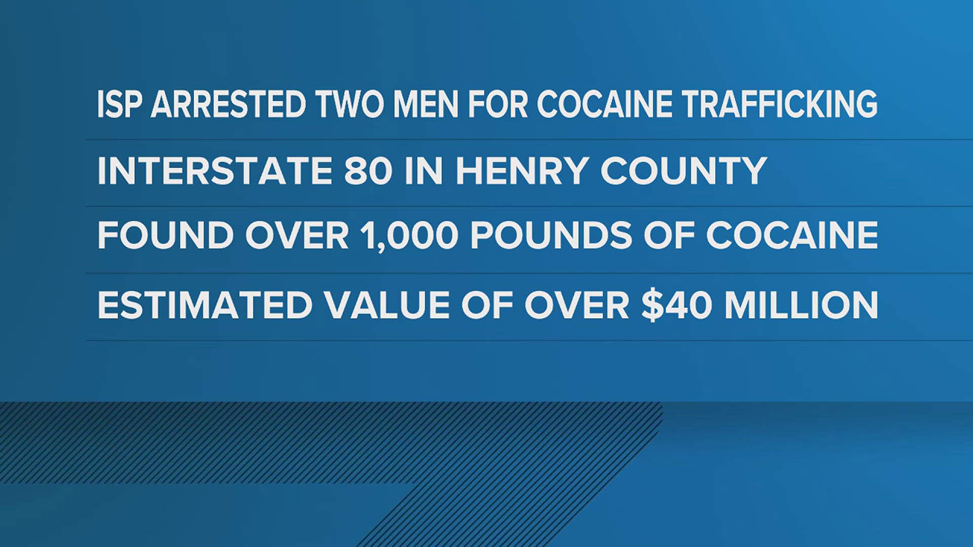 Two suspects, both from Ontario, Canada, were arrested during a traffic stop on Friday, according to an ISP press release.