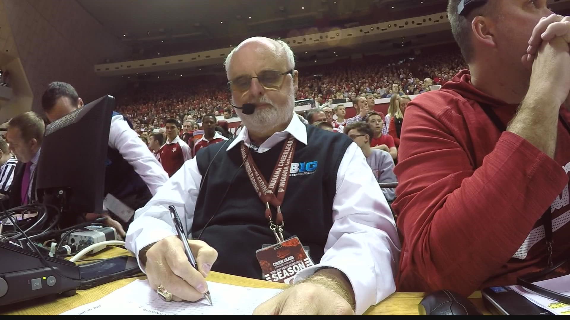 Chuck Crabb has been the public address announcer for Indiana University basketball games since 1977.