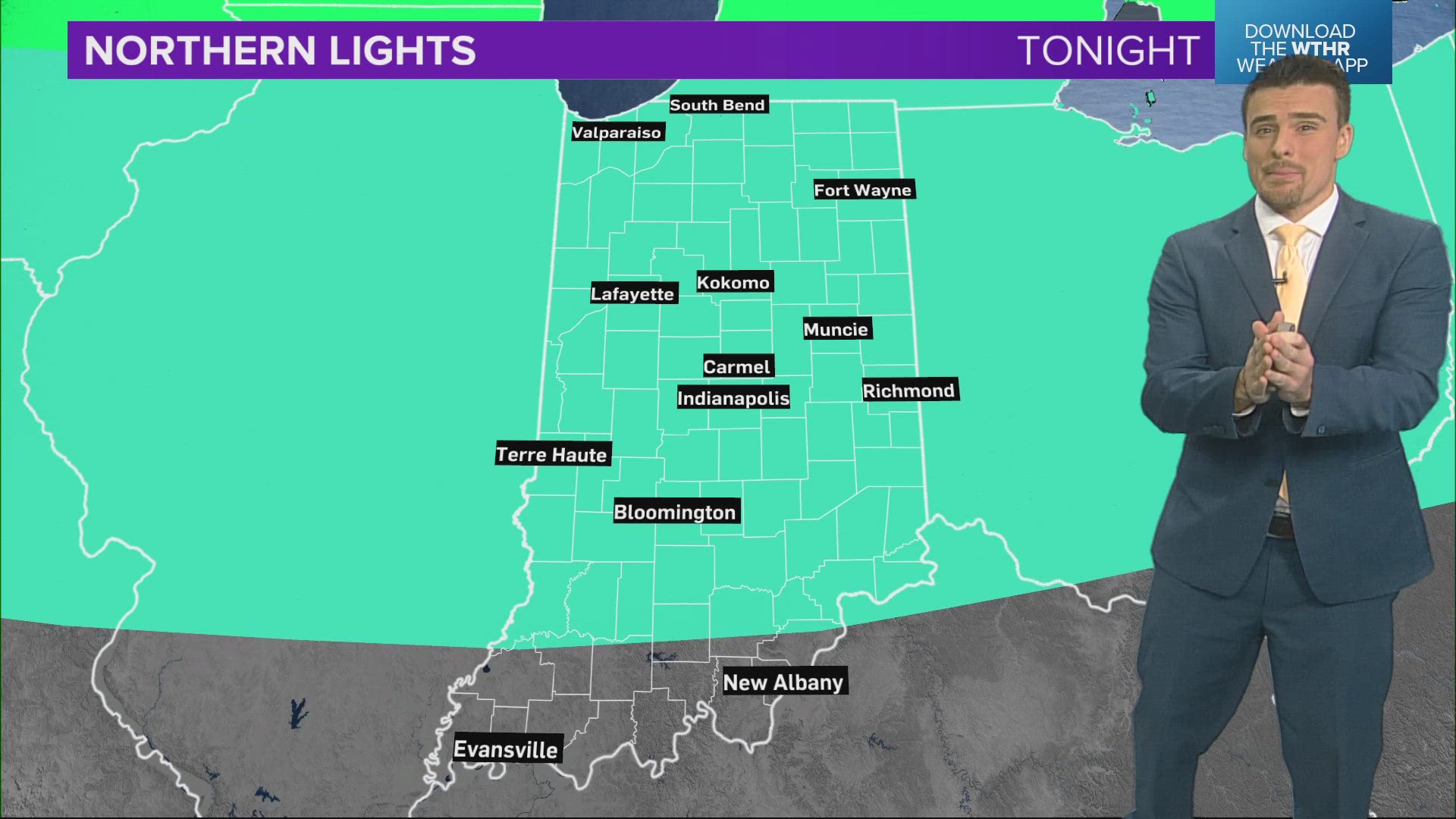 It's no guarantee that you will see them tonight, but there is a chance for northern lights when you look in the northern sky from Indiana. Better chances are north.