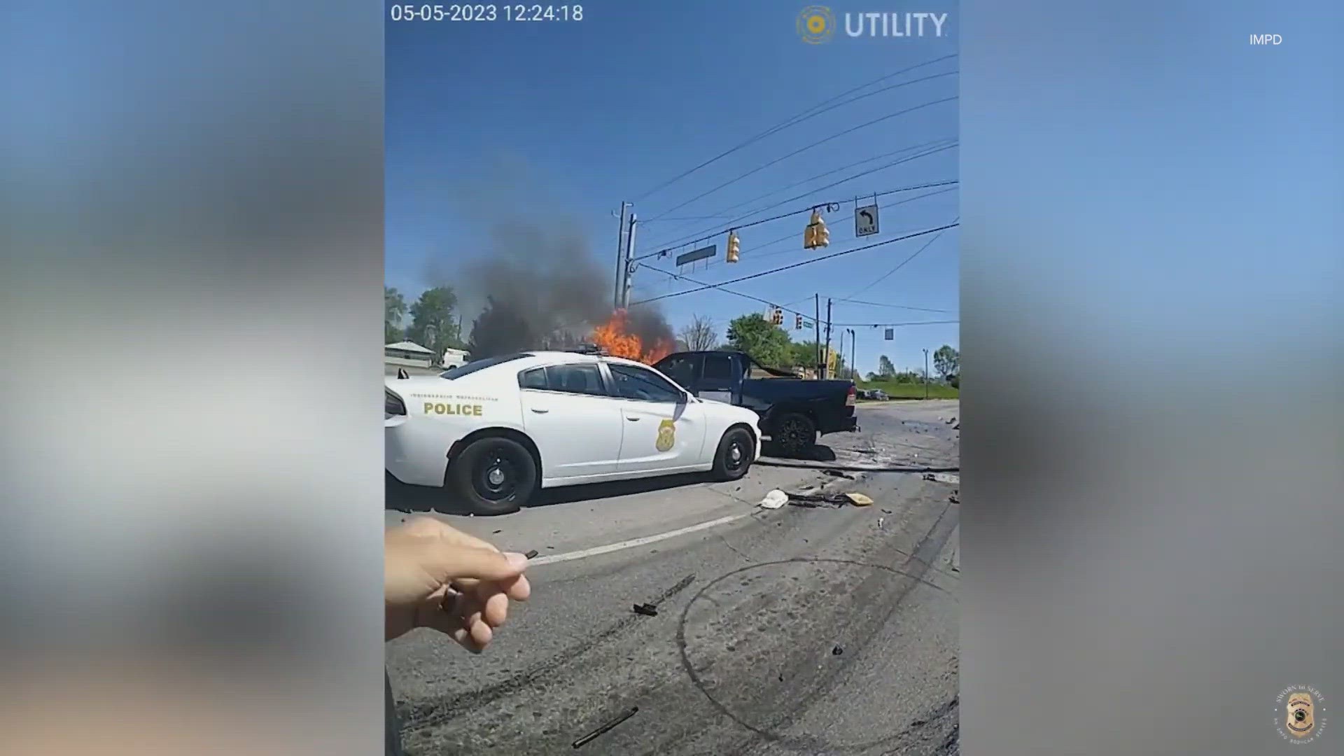 An IMPD officer was at the right place at the right time. He saved two people after a fiery multi-car crash at 25th and Keystone Avenue.