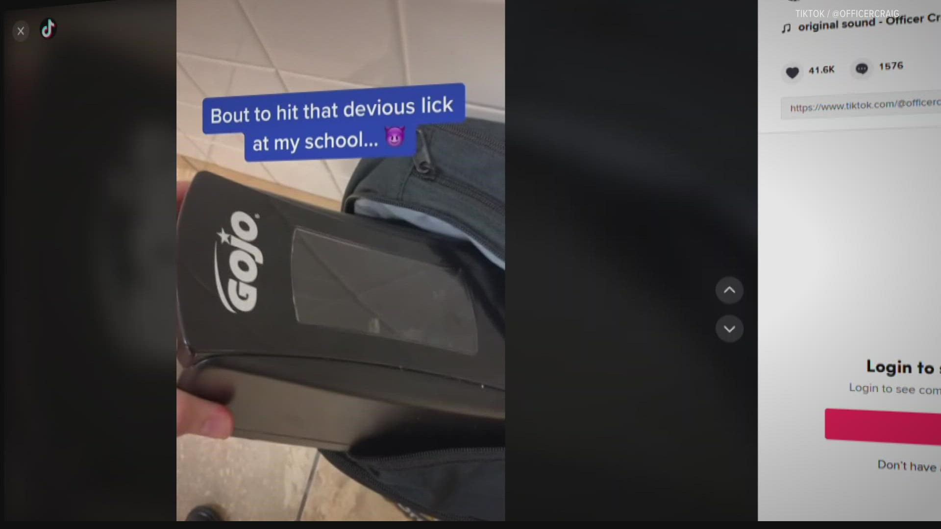 School officers say children are stealing anything that isn't bolted down, particularly from school restrooms, as part of a viral trend.