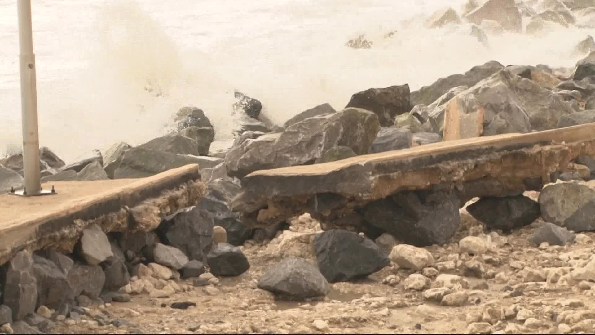 Beach access in Crescent Beach is an obstacle course littered with debris.