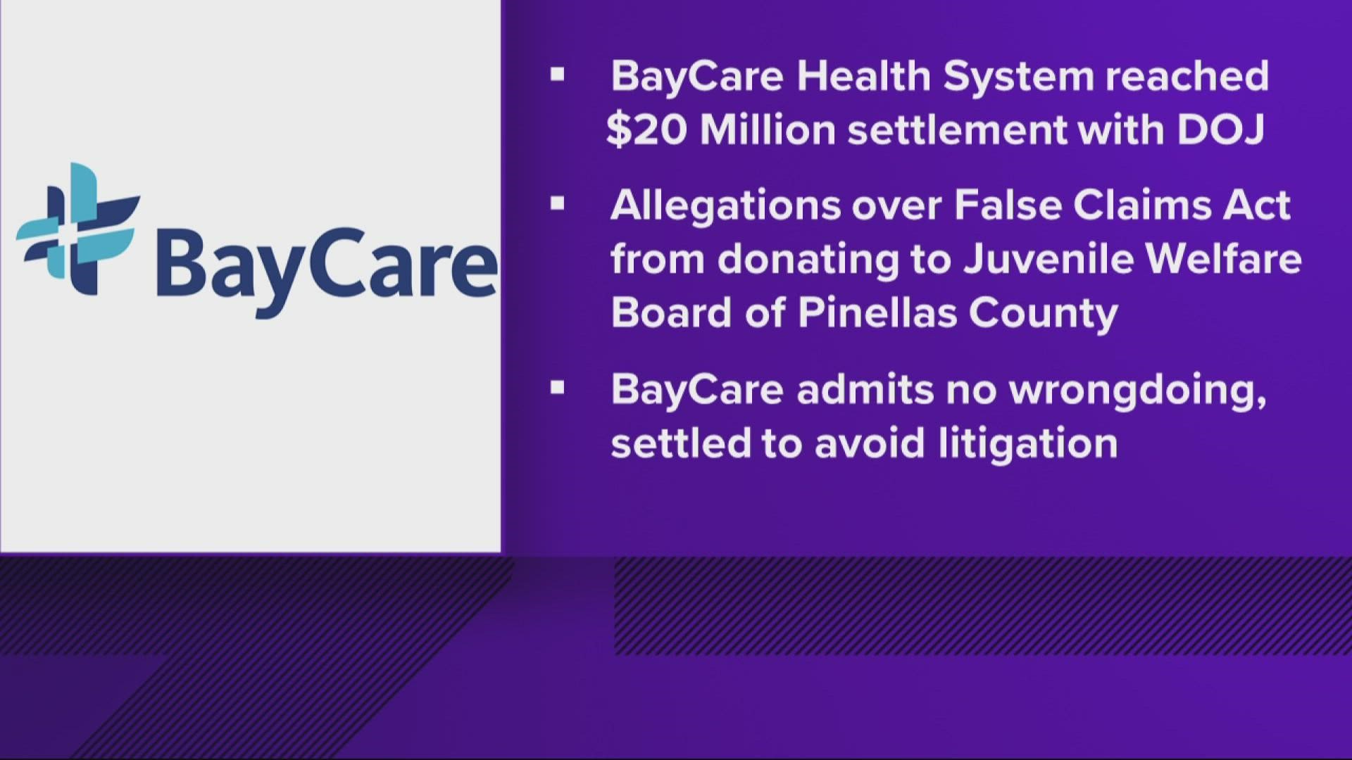 BayCare still denies the allegations, but the hospital system says it settled to avoid expensive and likely lengthy litigation.