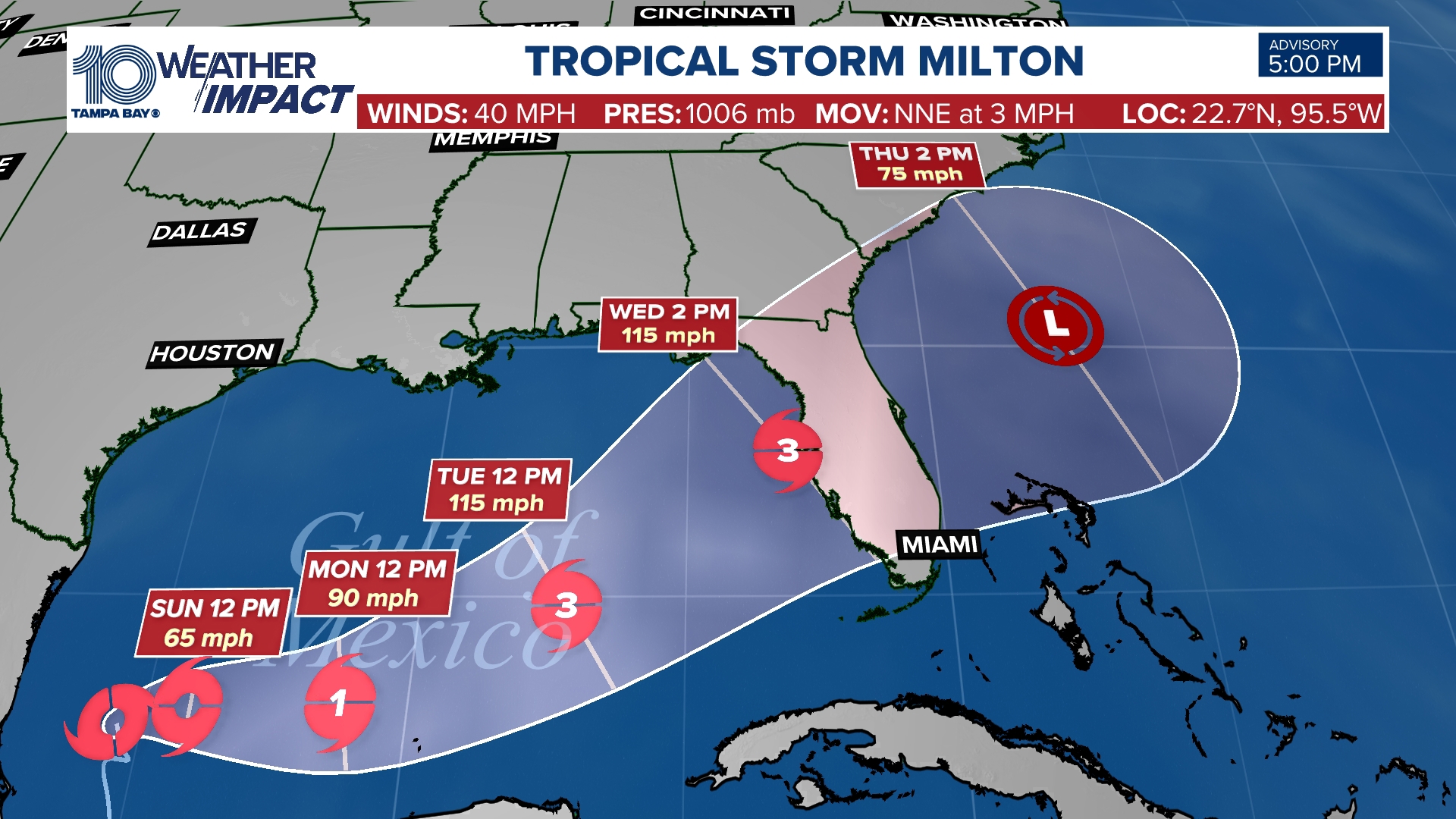 Track Tropical Storm Milton using forecast cones, spaghetti models, and more.