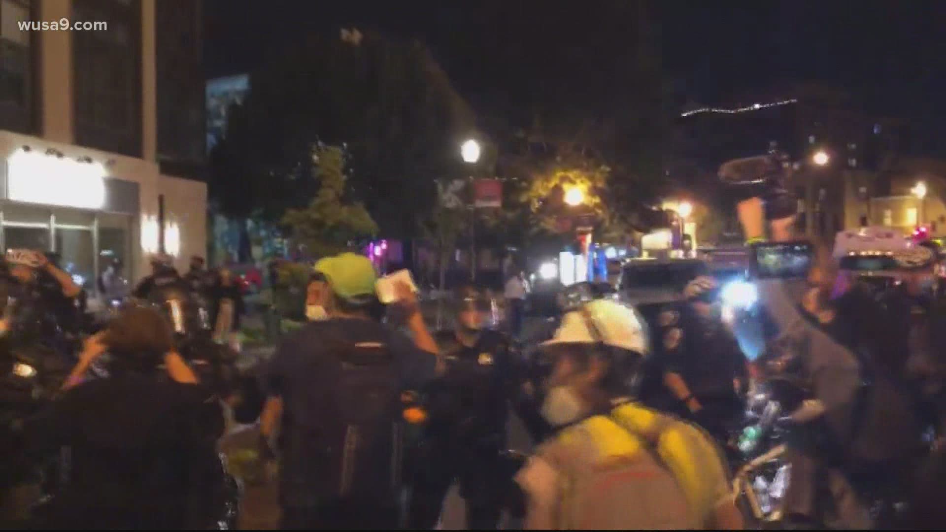 A few skirmishes between police and protesters have happened late Wednesday evening in Downtown DC. It is not known if any arrests have been made.