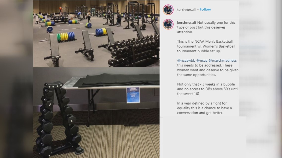 Weight rooms for men and women's ncaa basketball tournament