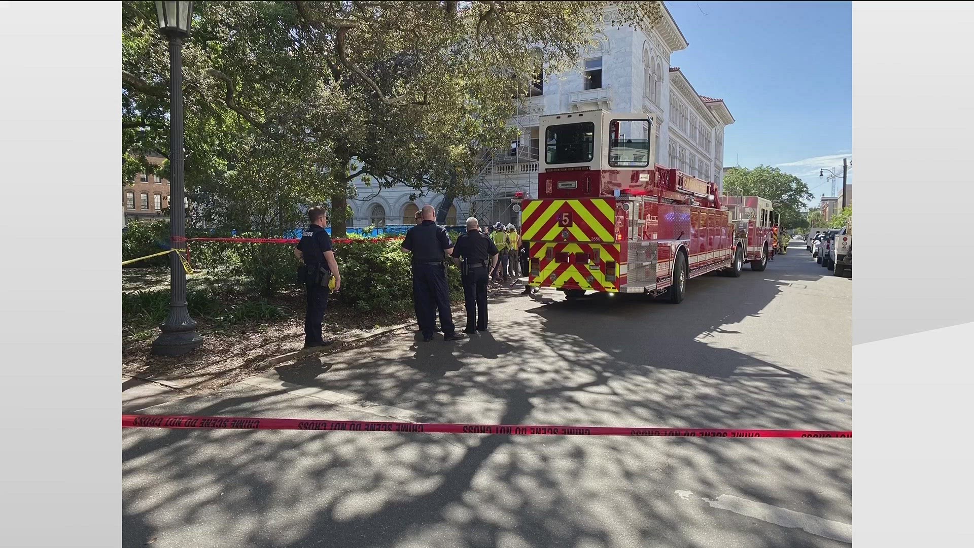 Three people were taken to the hospital after a portion of the floor collapsed at the federal courthouse in Savannah Tuesday.