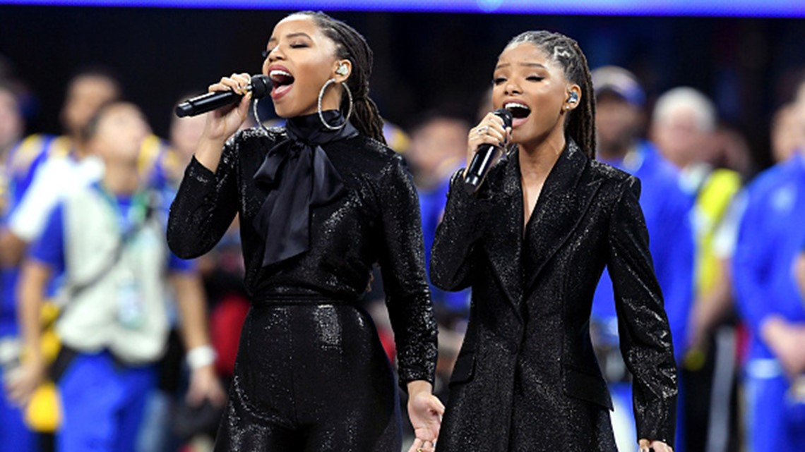 chloe and halle bailey national anthem gladys knight opens super bowl 53 with stunning national chloe and halle bailey national anthem gladys knight opens super bowl 53 with stunning national