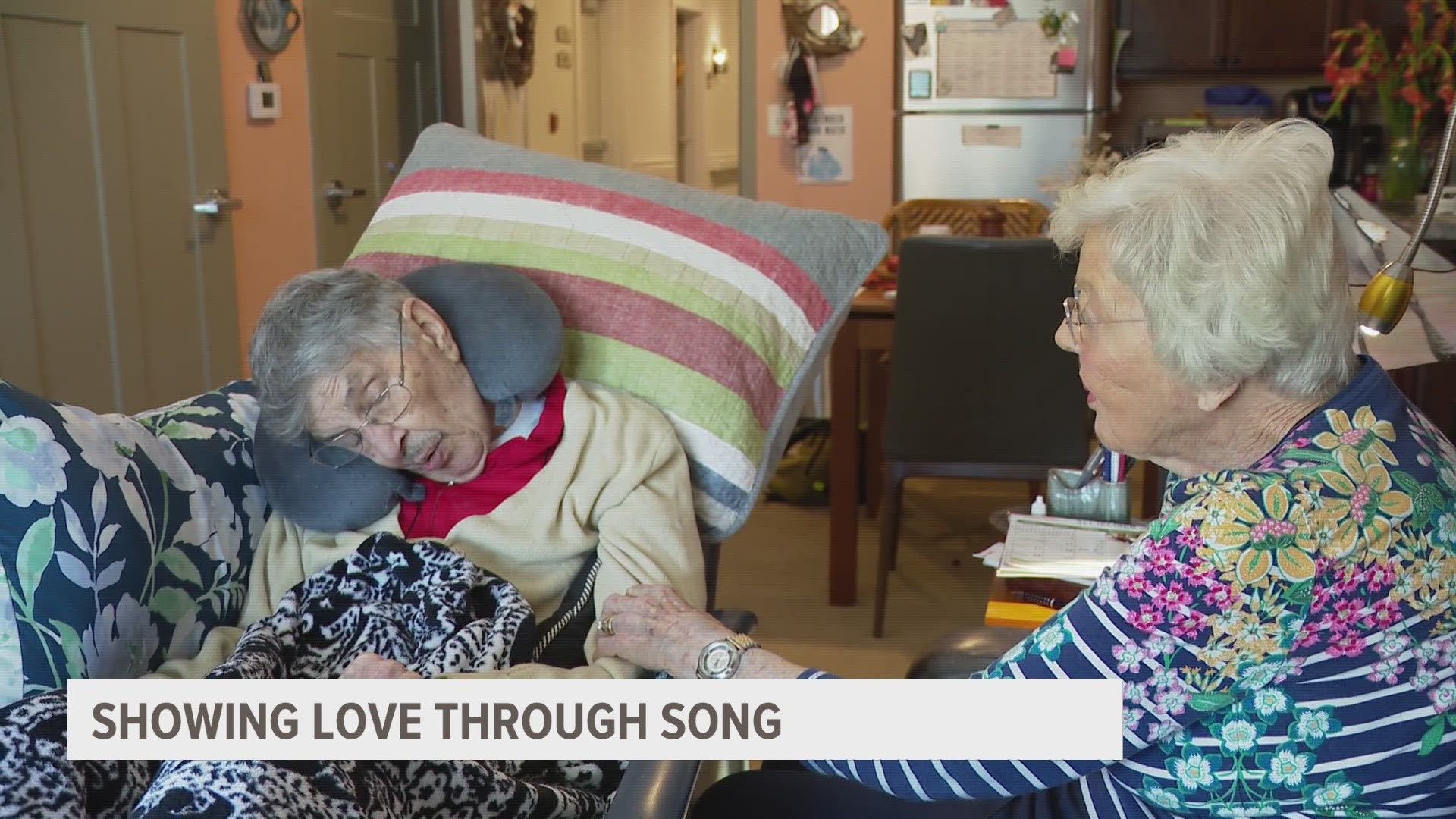 Gerry and Cyrus live in separate care levels in senior living, but come together Friday mornings to share their love through music therapy.