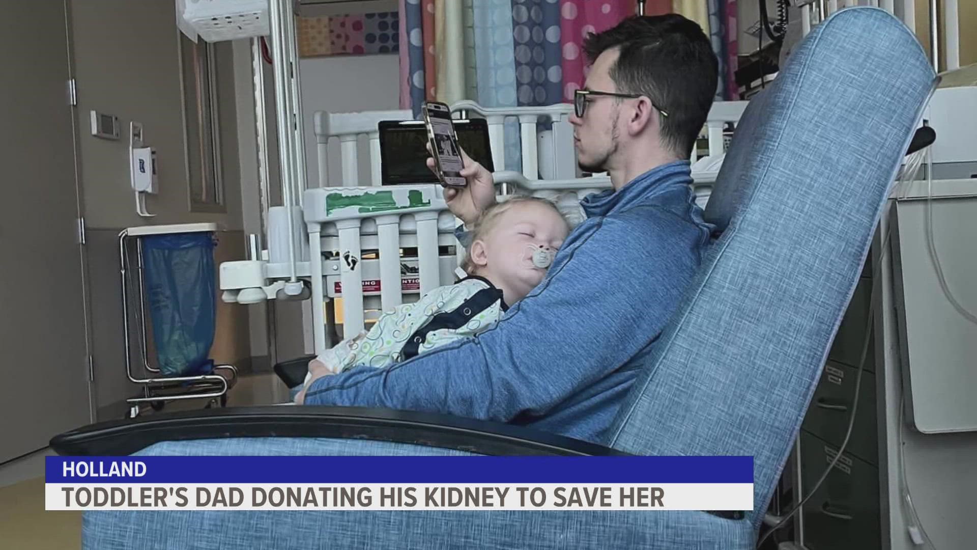 A Holland toddler has battled a rare kidney disease since the day she was born. Now her dad is stepping up to help.